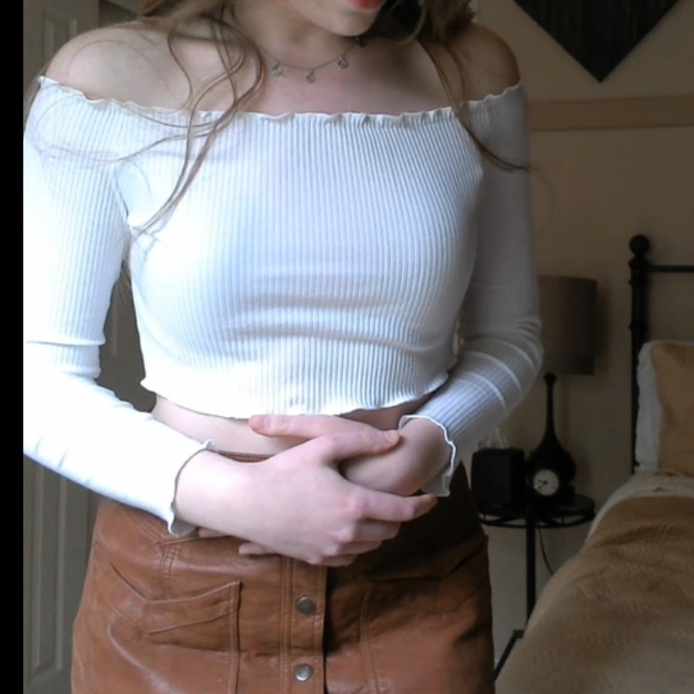 White Off the Shoulder Lettuced Top